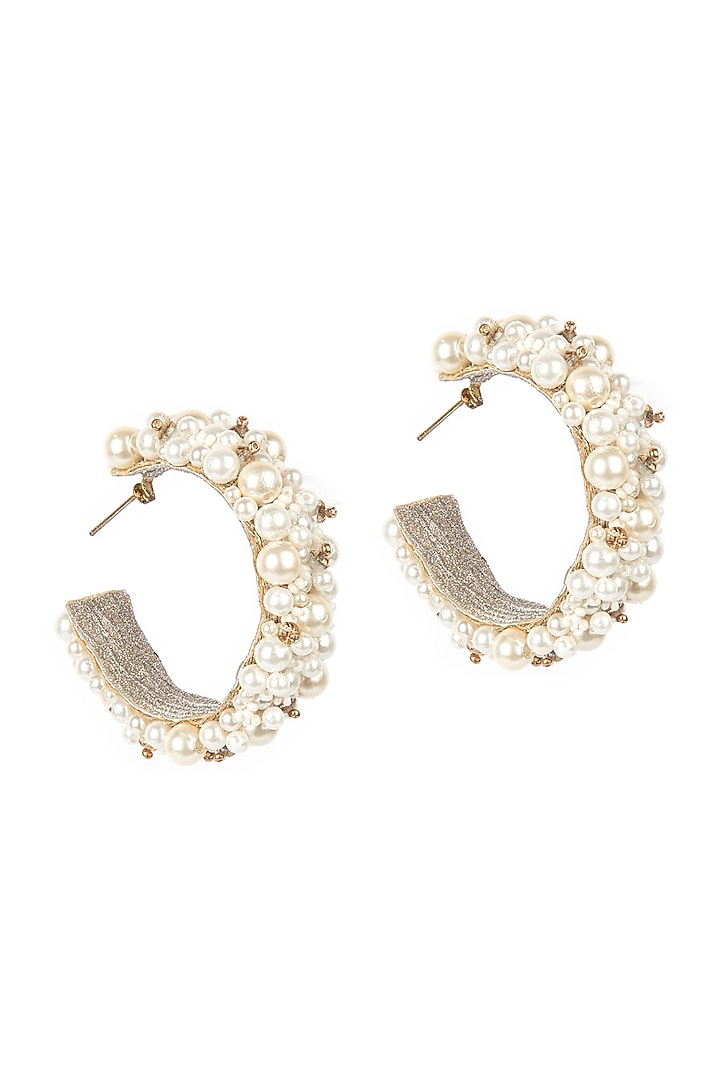 Gold Pearl & Glass Beaded Hoop Earrings by Deepa Gurnani at Pernia's Pop Up Shop