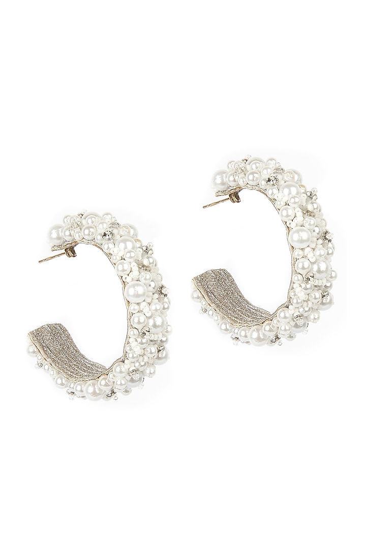 Silver Pearl & Glass Beaded Hoop Earrings by Deepa Gurnani at Pernia's Pop Up Shop