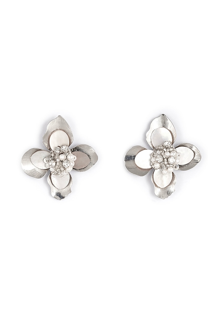 Silver Glass Bead & Mother Of Pearl Stud Earrings by Deepa Gurnani at Pernia's Pop Up Shop