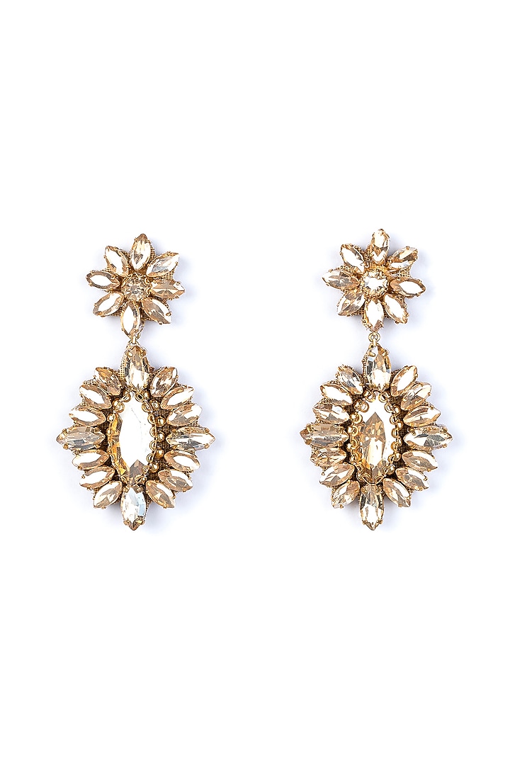 Gold Glass Bead & Glass Stone Dangler Earrings by Deepa Gurnani at Pernia's Pop Up Shop