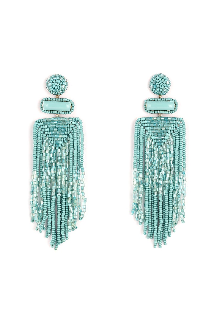Turquoise Glass Bead & Crystal Dangler Earrings by Deepa Gurnani at Pernia's Pop Up Shop