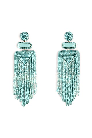 Turquoise Glass Bead & Crystal Dangler Earrings by Deepa Gurnani