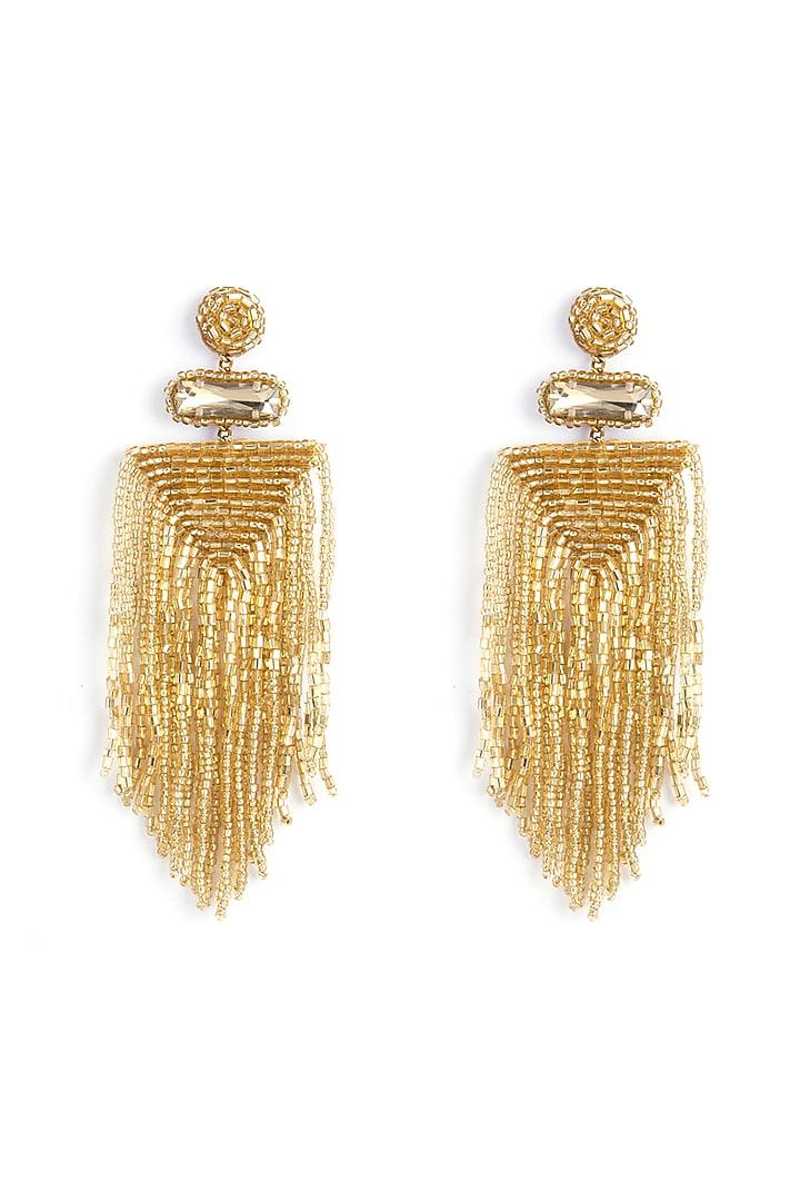 Gold Bead & Crystal Dangler Earrings by Deepa Gurnani at Pernia's Pop Up Shop