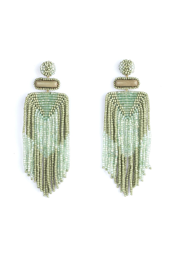Olive Green Glass Bead & Crystal Dangler Earrings by Deepa Gurnani at Pernia's Pop Up Shop