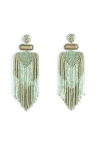 Olive Green Glass Bead & Crystal Dangler Earrings by Deepa Gurnani