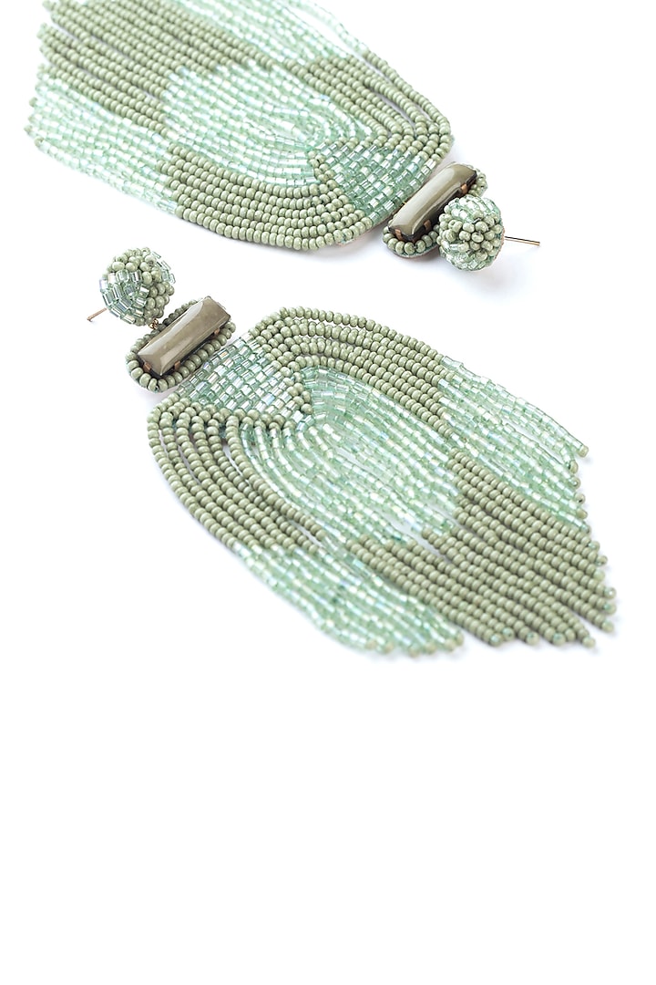 Olive Green Glass Bead & Crystal Dangler Earrings by Deepa Gurnani at Pernia's Pop Up Shop