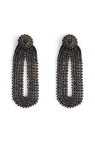 Black Glass Bead & Crystal Dangler Earrings by Deepa Gurnani