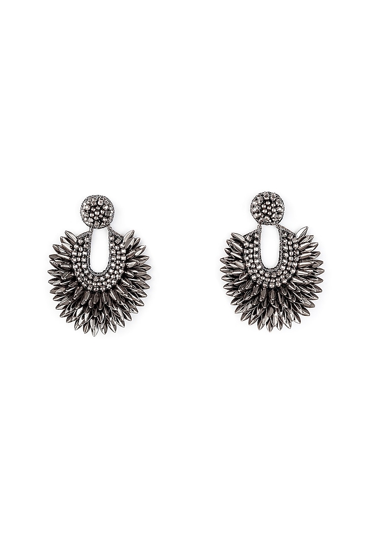 Gunmetal Glass Bead & Crystal Dangler Earrings by Deepa Gurnani at Pernia's Pop Up Shop