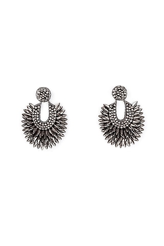 Gunmetal Glass Bead & Crystal Dangler Earrings by Deepa Gurnani