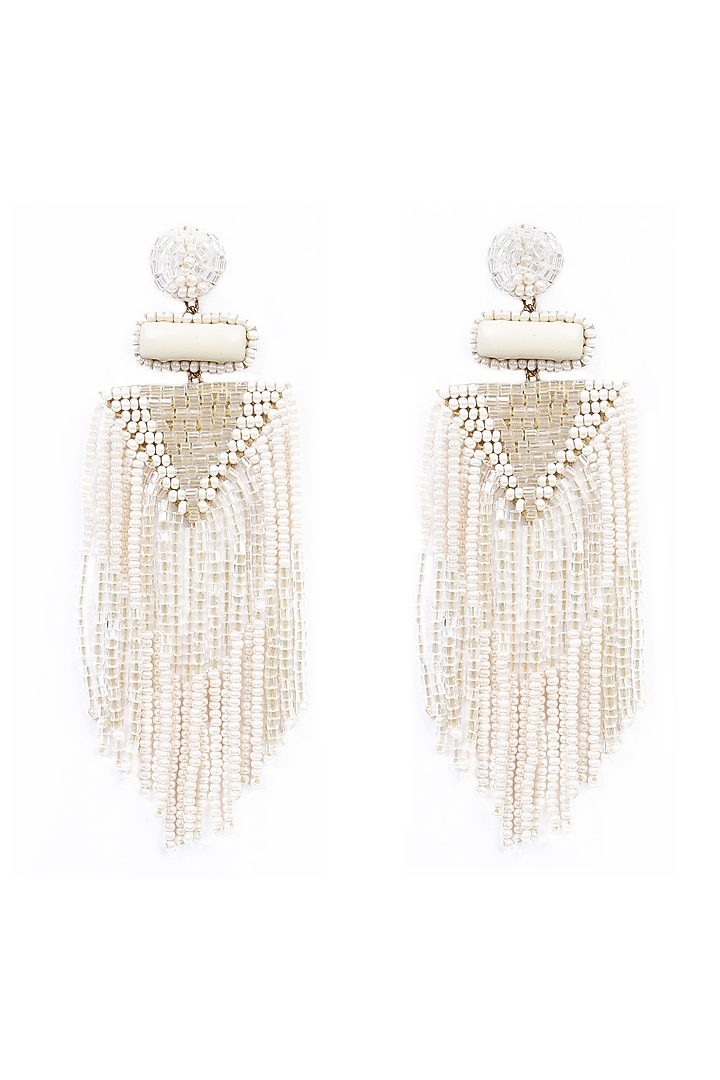 Ivory Glass Bead & Crystal Dangler Earrings by Deepa Gurnani at Pernia's Pop Up Shop