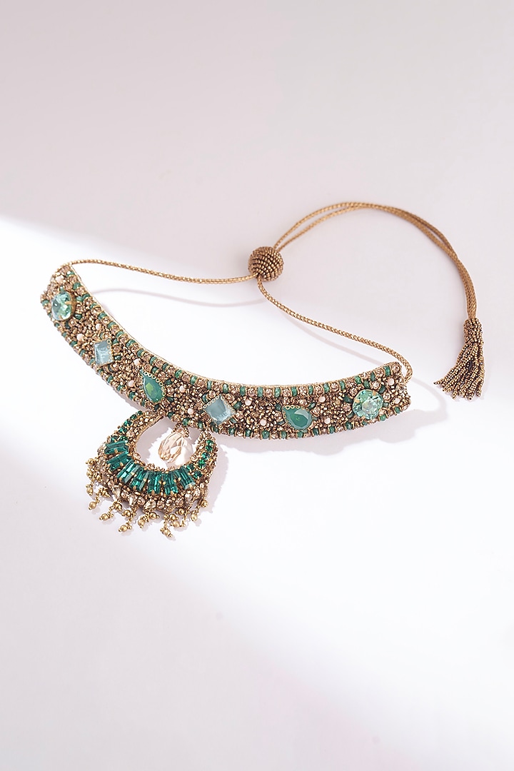 Green Hand Embroidered Necklace by Deepa Gurnani at Pernia's Pop Up Shop
