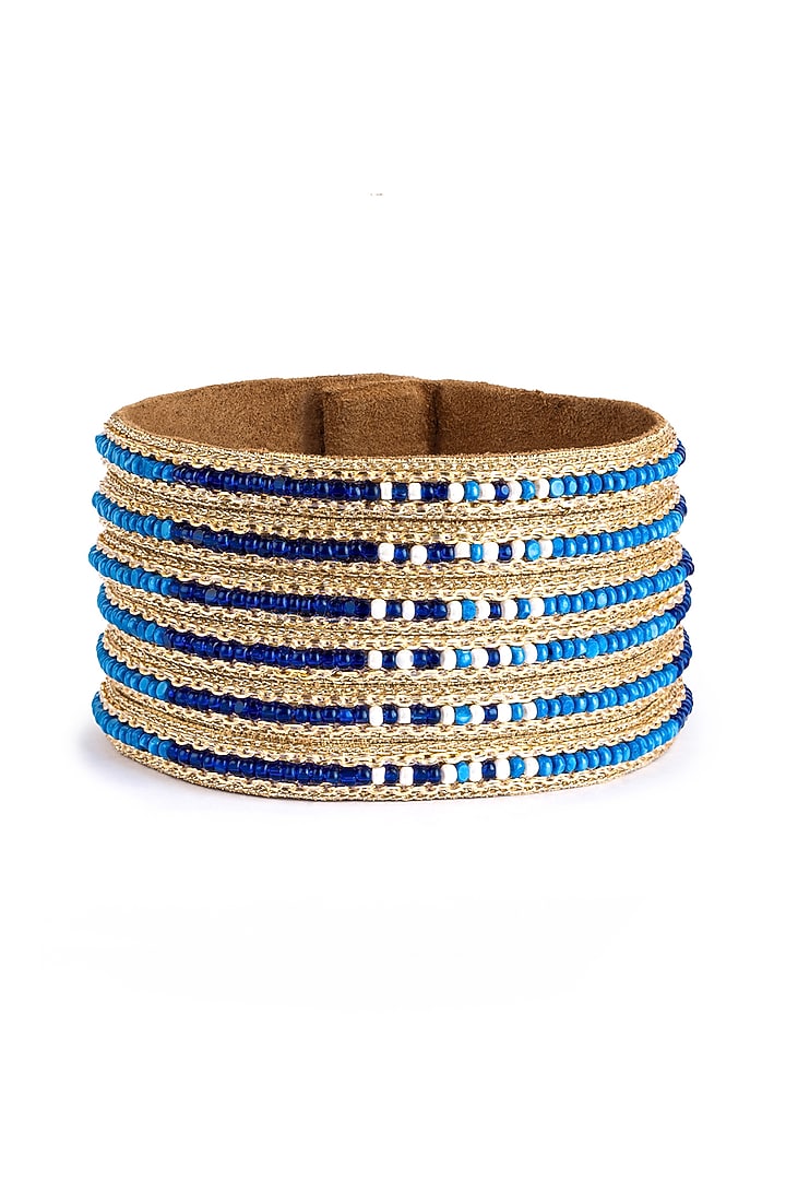 Blue Glass Bead & Scallop Embellished Cuff by Deepa Gurnani at Pernia's Pop Up Shop