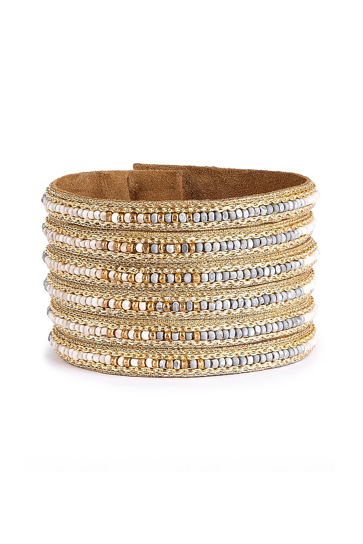 Grey Glass Bead & Scallop Embellished Cuff by Deepa Gurnani at Pernia's Pop Up Shop