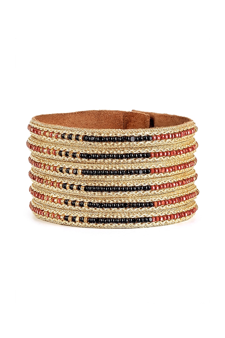 Bronze Glass Bead & Scallop Embellished Cuff by Deepa Gurnani at Pernia's Pop Up Shop