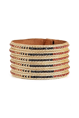 Bronze Glass Bead & Scallop Embellished Cuff by Deepa Gurnani