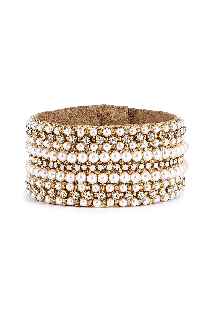 Gold Glass Beaded & Embellished Cuff by Deepa Gurnani at Pernia's Pop Up Shop