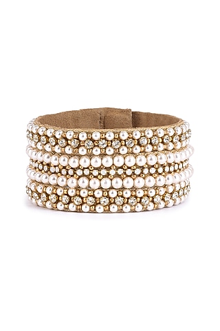 Gold Glass Beaded & Embellished Cuff by Deepa Gurnani