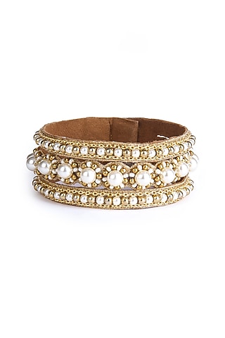 Gold Glass Beaded & Embellished Cuff by Deepa Gurnani