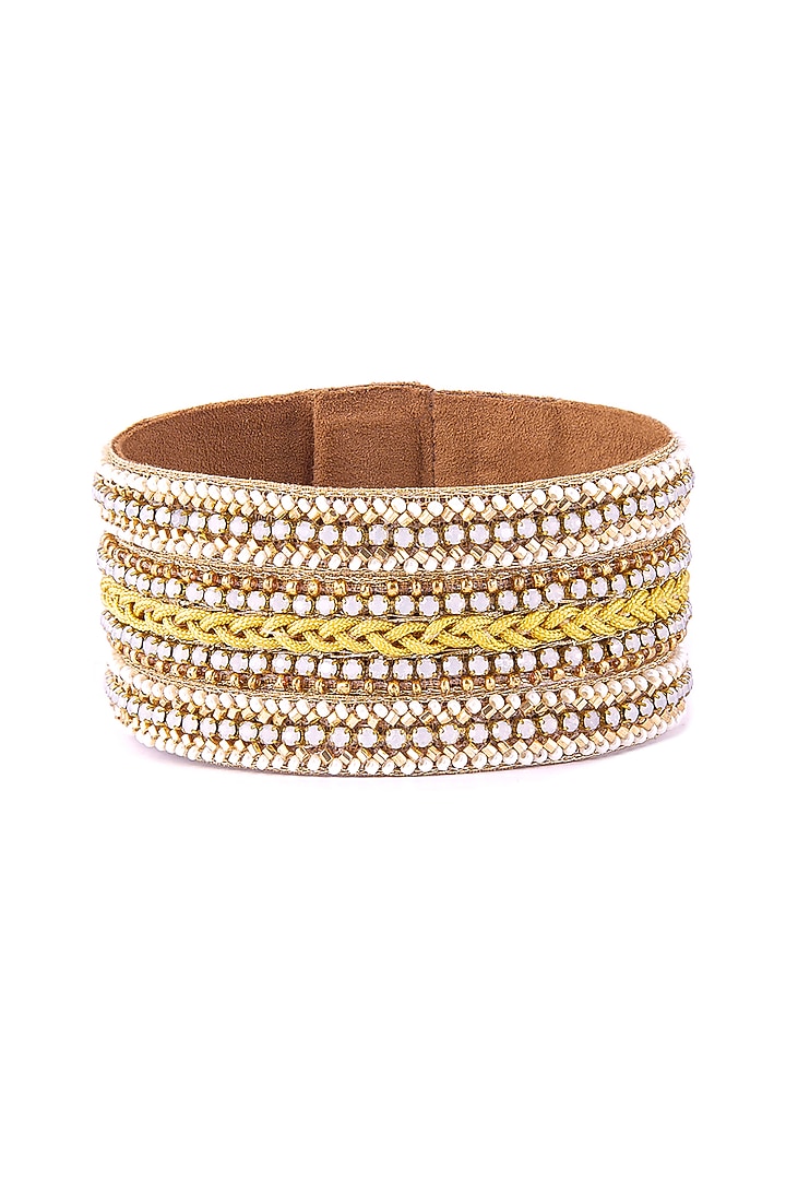 Gold Glass Beaded & Embellished Bracelet by Deepa Gurnani at Pernia's Pop Up Shop