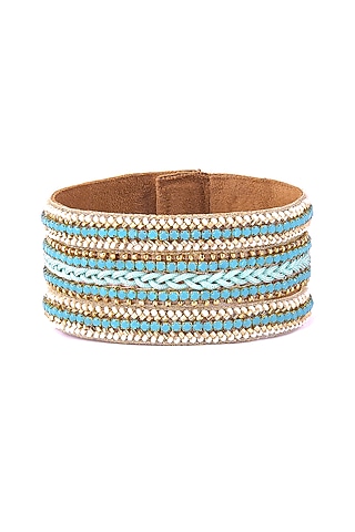 Gold Glass Beaded & Embellished Bracelet by Deepa Gurnani