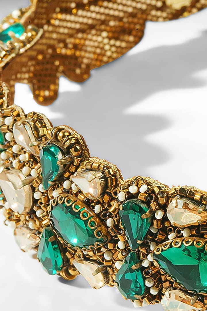 Gold Glass Beaded & Crystal Woven Headband by Deepa Gurnani at Pernia's Pop Up Shop