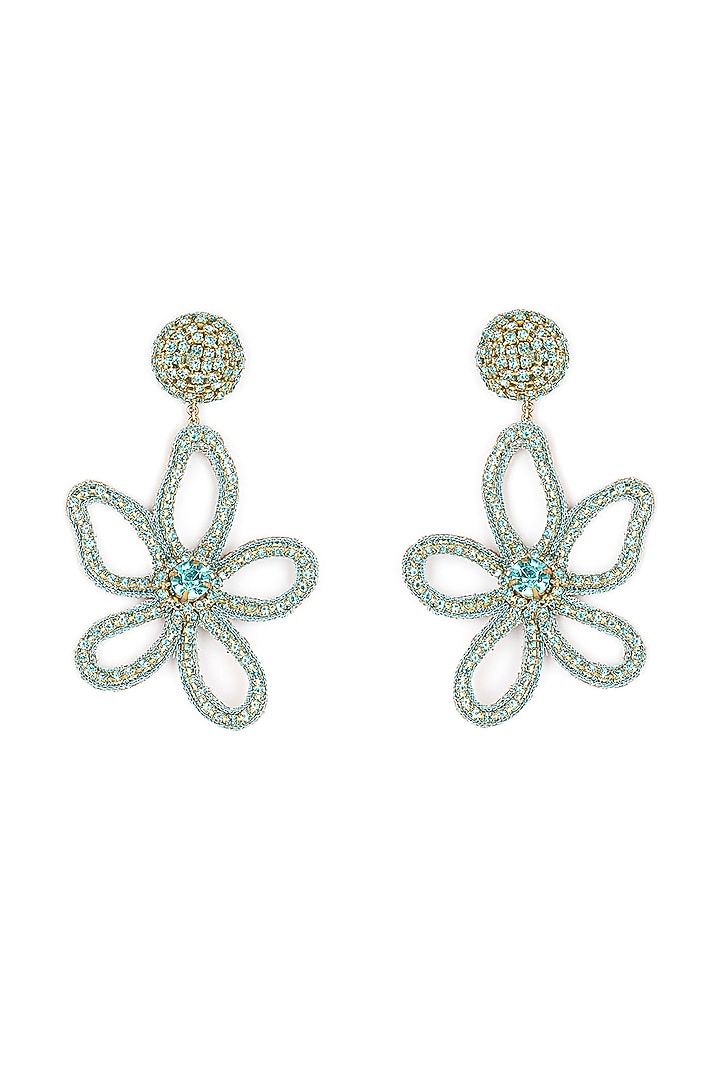 Turquoise Glass Beaded Floral Dangler Earrings by Deepa Gurnani at Pernia's Pop Up Shop