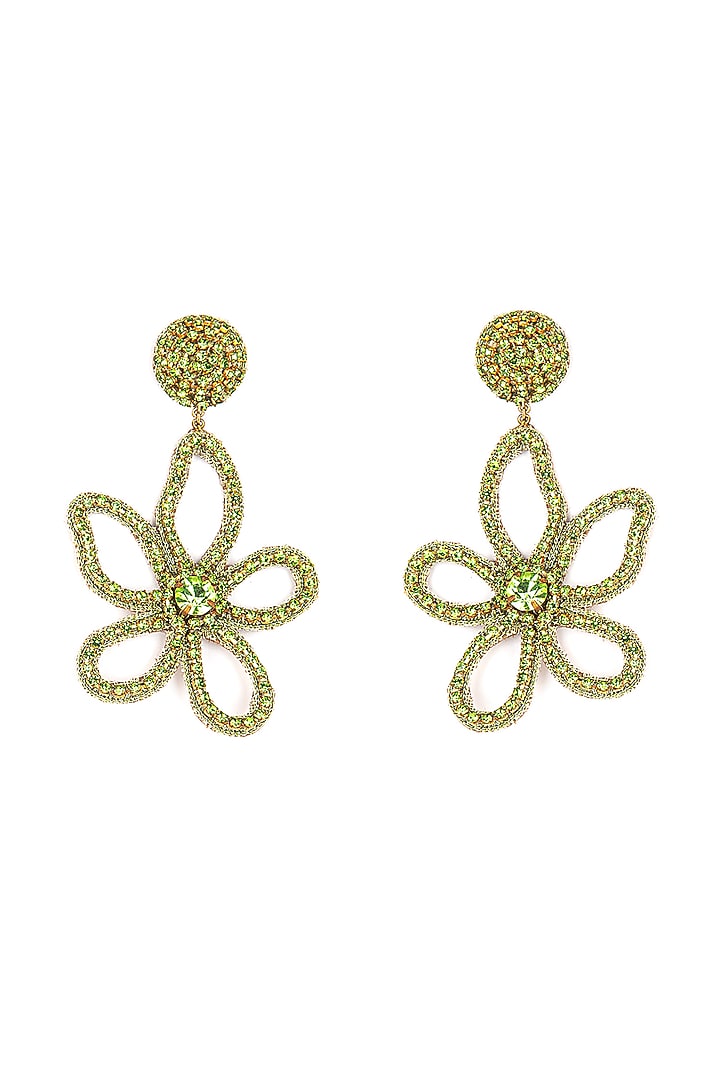 Lime Green Glass Beaded Floral Dangler Earrings by Deepa Gurnani at Pernia's Pop Up Shop
