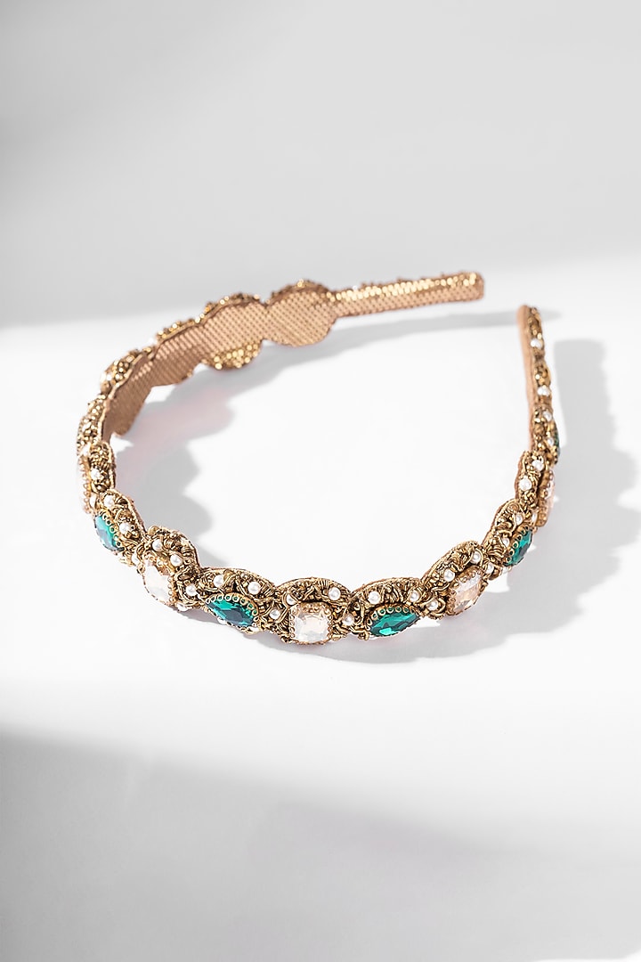 Gold Hand Embroidered Headband by Deepa Gurnani at Pernia's Pop Up Shop