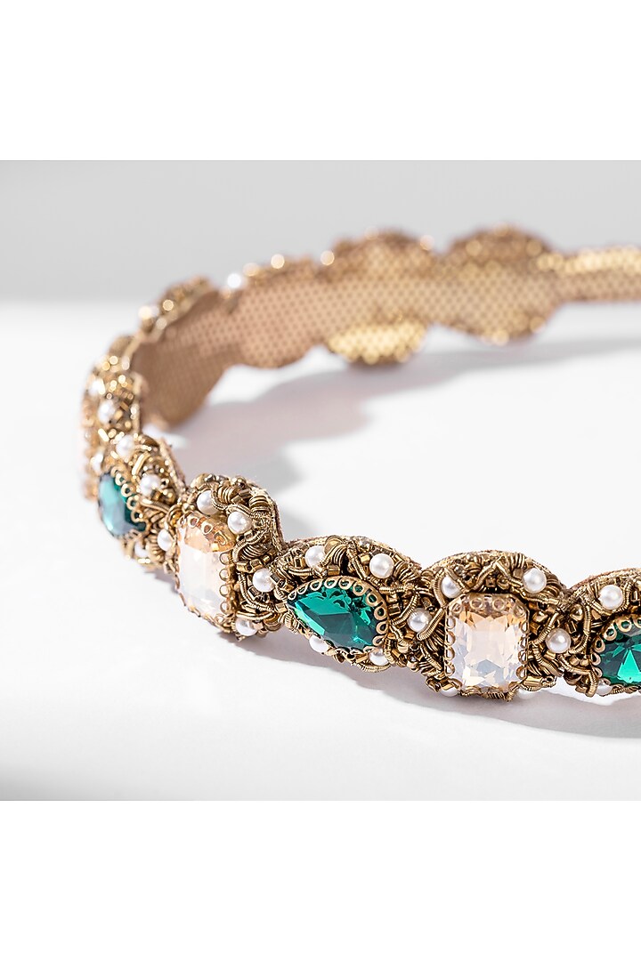 Gold Hand Embroidered Headband by Deepa Gurnani at Pernia's Pop Up Shop