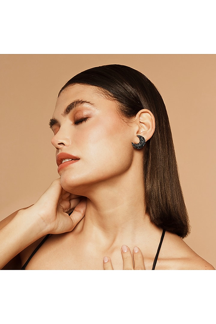 Navy Blue Glass Beaded Stud Earrings by Deepa Gurnani at Pernia's Pop Up Shop