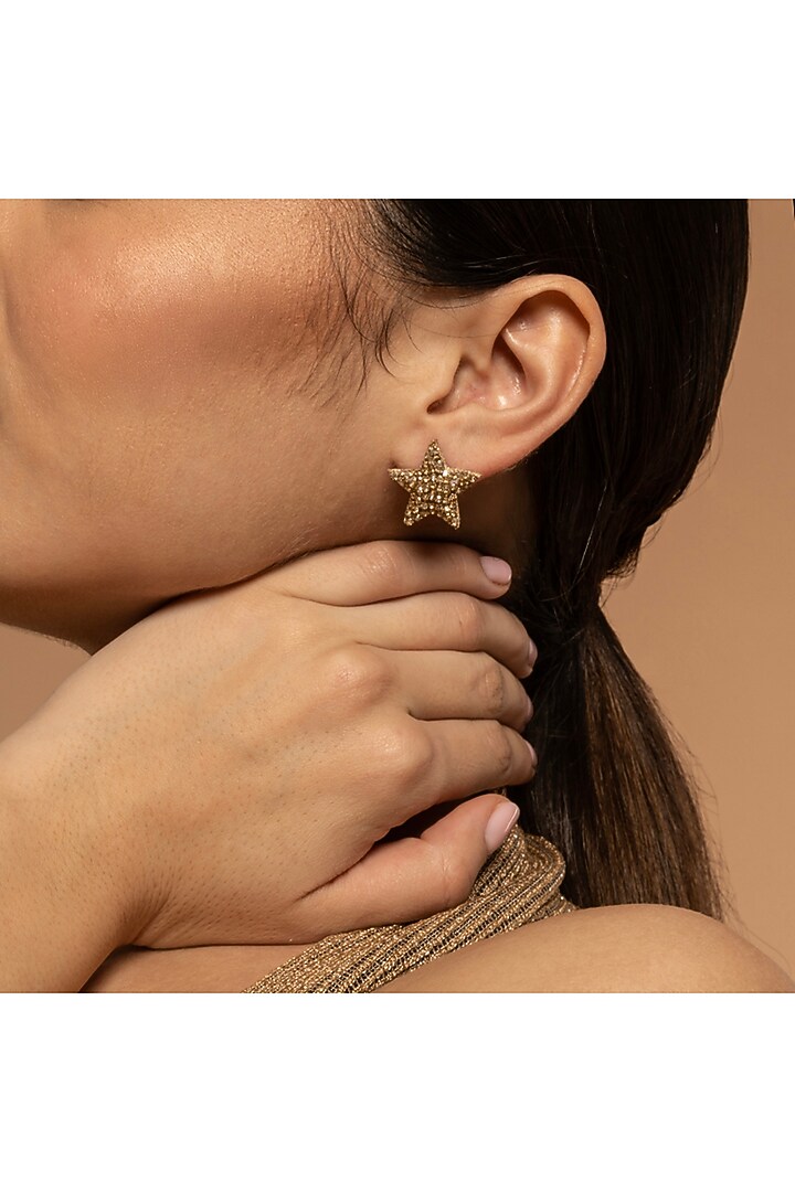 Gold Glass Beaded Stud Earrings by Deepa Gurnani at Pernia's Pop Up Shop