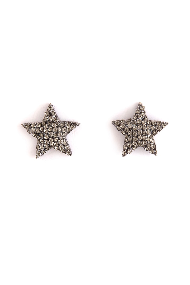 Silver Glass Beaded Stud Earrings by Deepa Gurnani at Pernia's Pop Up Shop