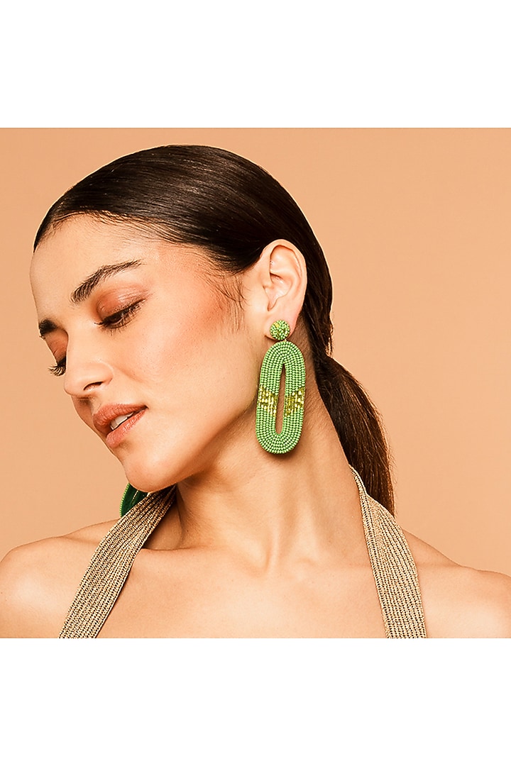 Green Glass Beaded Dangler Earrings by Deepa Gurnani at Pernia's Pop Up Shop