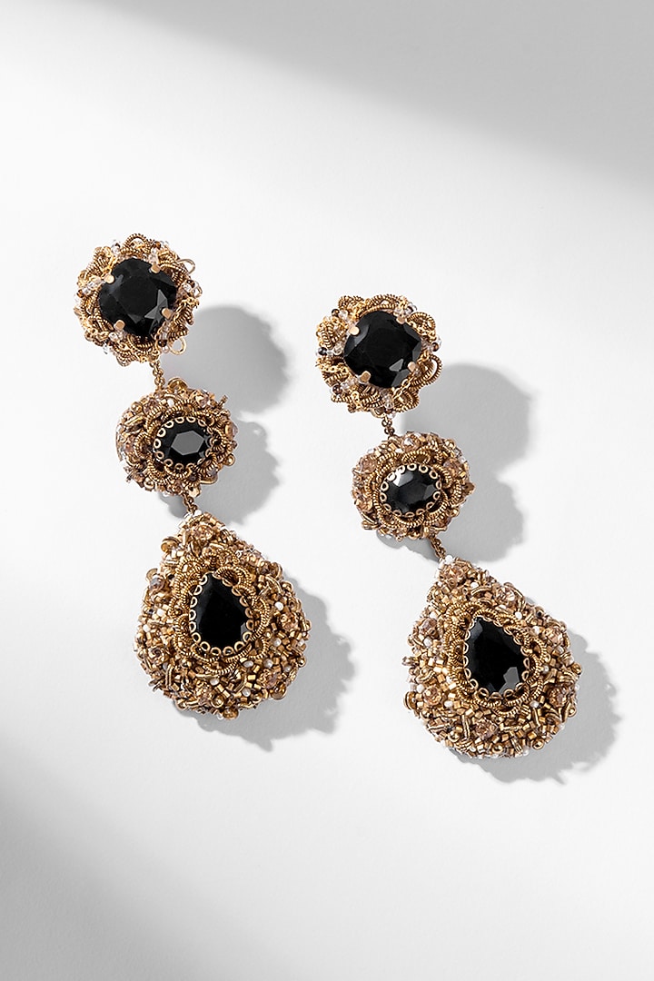 Black Glass Beaded & Glass Crystal Dangler Earrings by Deepa Gurnani at Pernia's Pop Up Shop