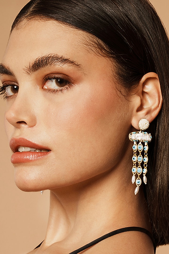 Ivory Glass Beaded Dangler Earrings by Deepa Gurnani at Pernia's Pop Up Shop