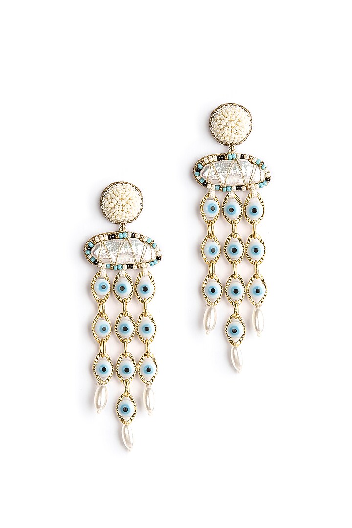 Ivory Glass Beaded Dangler Earrings by Deepa Gurnani at Pernia's Pop Up Shop