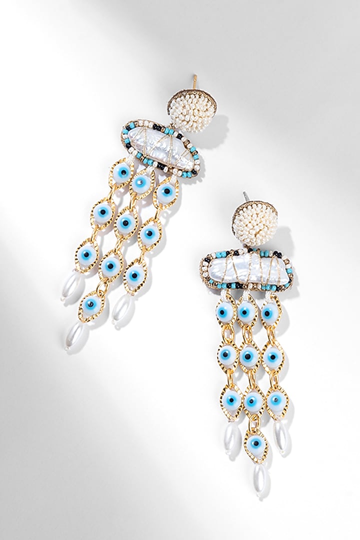 Ivory Glass Beaded Dangler Earrings by Deepa Gurnani at Pernia's Pop Up Shop