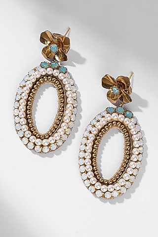 Mint Glass Beaded Dangler Earrings by Deepa Gurnani