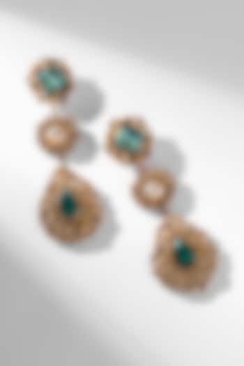 Green Glass Beaded & Glass Crystal Dangler Earrings by Deepa Gurnani at Pernia's Pop Up Shop