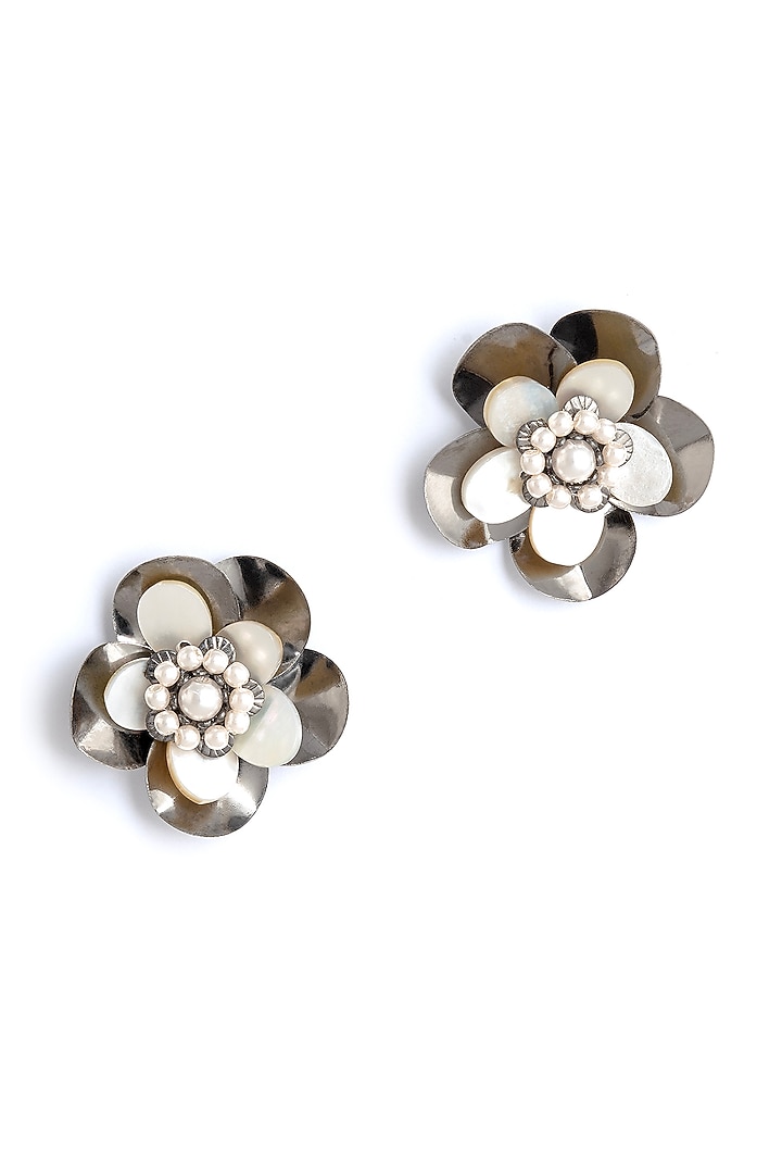 Gunmetal Glass Beaded Stud Earrings by Deepa Gurnani at Pernia's Pop Up Shop