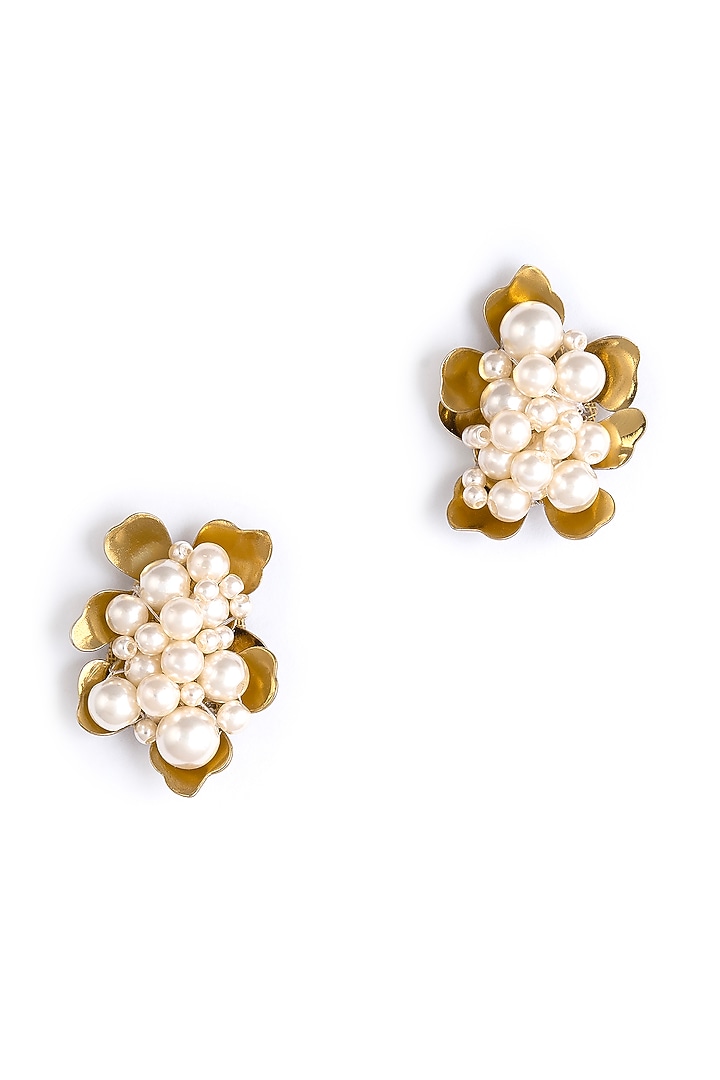 Gold Glass Beaded Stud Earrings by Deepa Gurnani at Pernia's Pop Up Shop