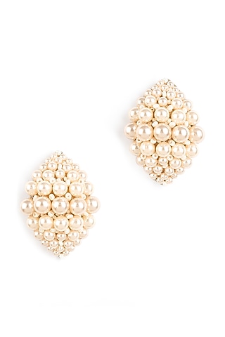 Peach Glass Beaded Stud Earrings by Deepa Gurnani
