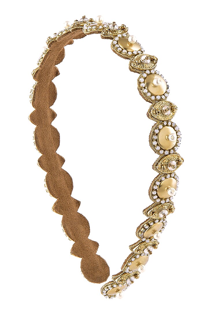 Gold Glass Crystal Headband by Deepa Gurnani at Pernia display picture 1