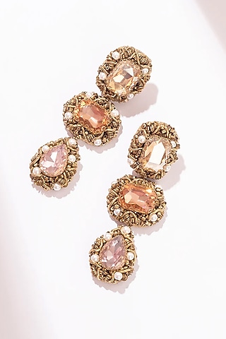 Multi-Colored Pastel Glass Beaded & Crystal Dangler Earrings by Deepa Gurnani