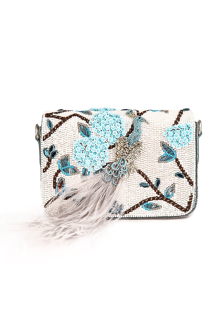 Blue Glass Beaded Handcrafted Bag by Deepa Gurnani at Pernia's Pop Up Shop