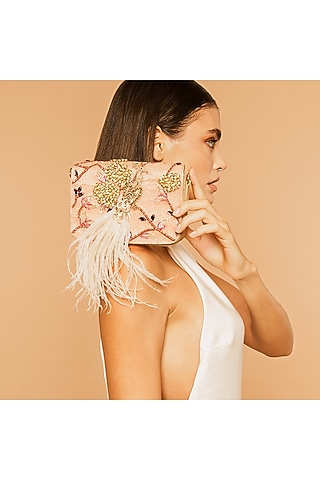 Peach Glass Beaded Handcrafted Bag by Deepa Gurnani