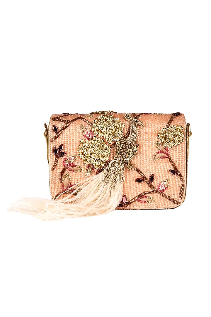 Peach Glass Beaded Handcrafted Bag by Deepa Gurnani at Pernia's Pop Up Shop