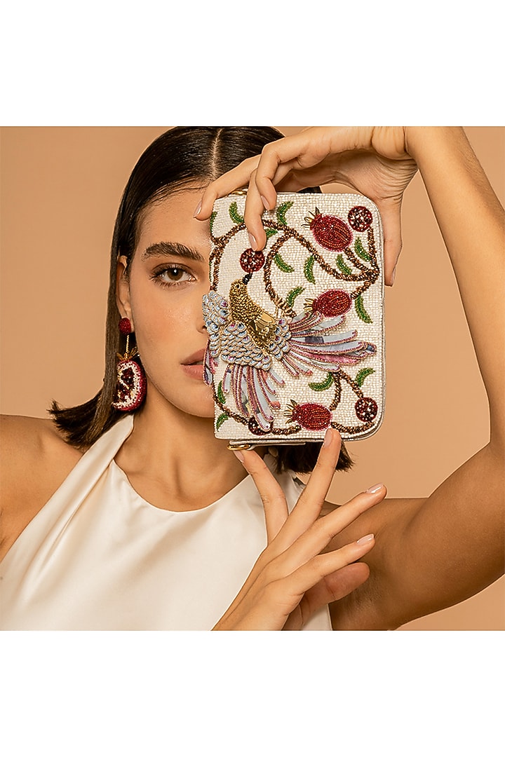 White Glass Beaded Handcrafted Bag by Deepa Gurnani at Pernia's Pop Up Shop