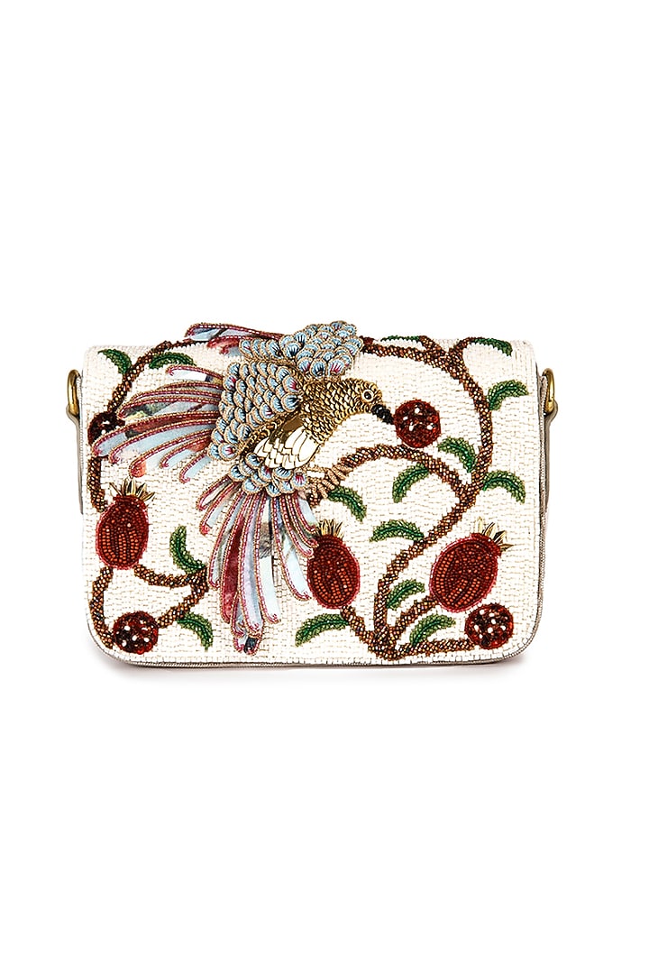 White Glass Beaded Handcrafted Bag by Deepa Gurnani at Pernia's Pop Up Shop