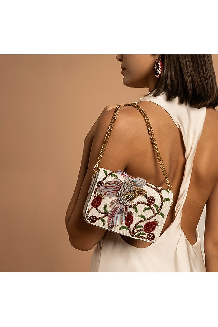 White Glass Beaded Handcrafted Bag by Deepa Gurnani at Pernia's Pop Up Shop